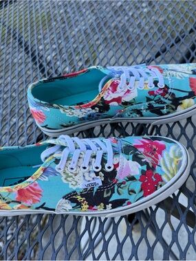 Vans Turquoise Floral Canvas Low-Top Sneakers